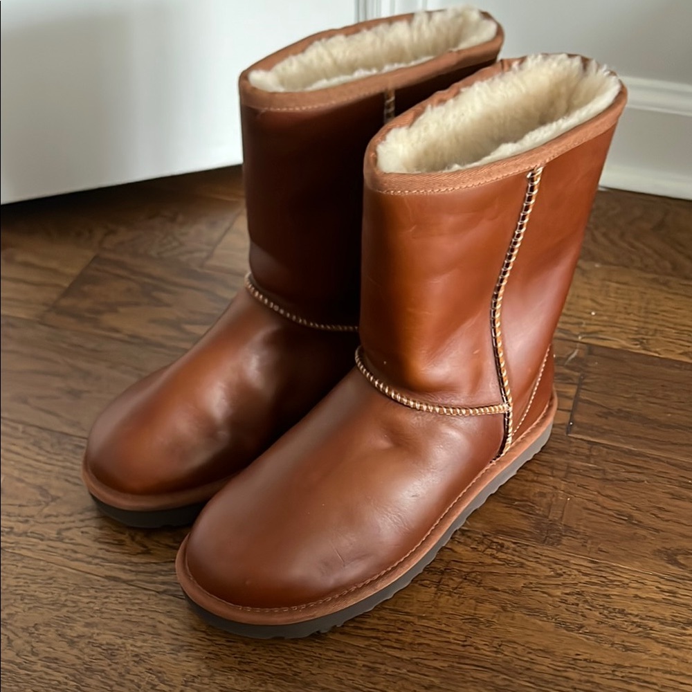 UGG Chestnut Leather Boots with Shearling